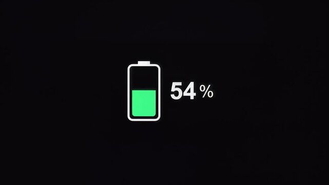 Animated battery icon showing low charge level on dark screen