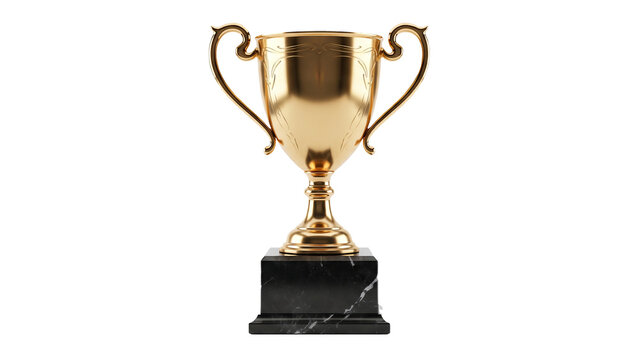 Golden trophy cup isolated on transparent background, award for winning a competition or championship