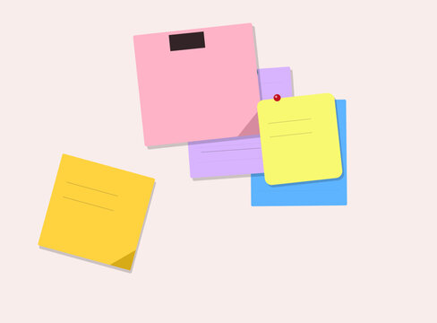 Colorful sticky notes attached to a light pink background during daytime with copy space
