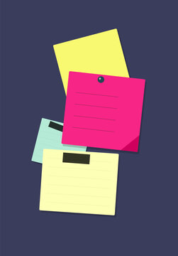 Colorful sticky notes pinned and attached with tape on a dark background for reminders and organization
