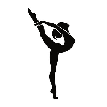 Graceful ballet dancer silhouette vector, elegant female gymnast performing artistic pose, black rhythmic gymnastics icon for dance studio logo