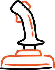 Steering joystick representing aircraft flight control, black and orange hand-drawn outlined icon © LinearAndLoom