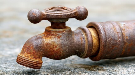 Fototapeta premium Close-up of a rusty faucet showcasing weathered details and metal texture.
