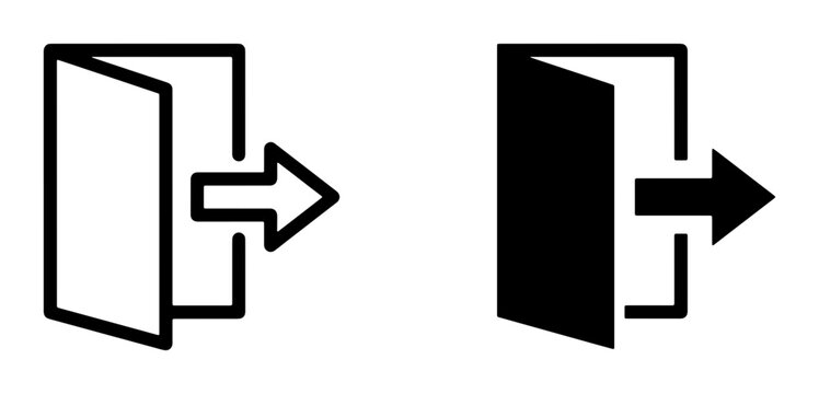 Exit Door Icon Set, Outward Arrow Symbol, Entrance and Egress Navigation Graphics, Vector Illustration for UI Design