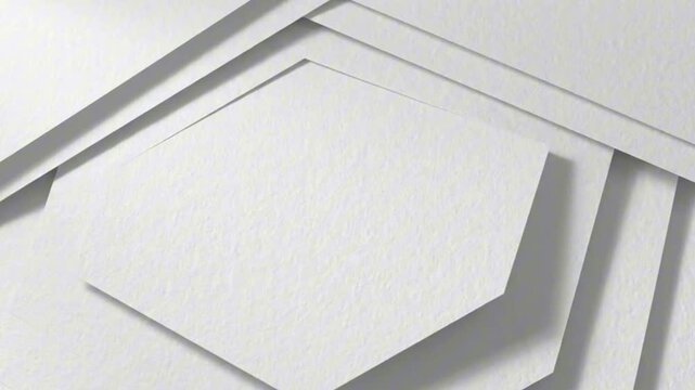 White paper mock-up with geometric hexagon shape and layered paper sheets for abstract design background