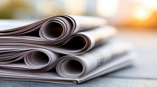 Stack of rolled newspapers resting on a surface, capturing the essence of news and media.