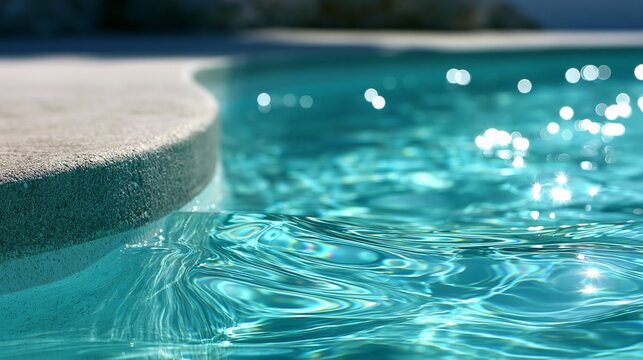 Sparkling water surface reflecting sunlight by the poolside.