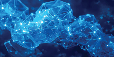 Abstract Glowing Blue Polygon Network with Digital Connections, Artificial Intelligence, Big Data, Blockchain, Futuristic Technology Background ©  TechFlow Studio