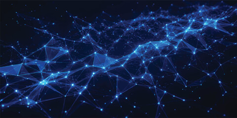 Abstract Blue Polygon Mesh Network with Glowing Data Connections, Artificial Intelligence, Big Data, Digital Technology Background ©  TechFlow Studio