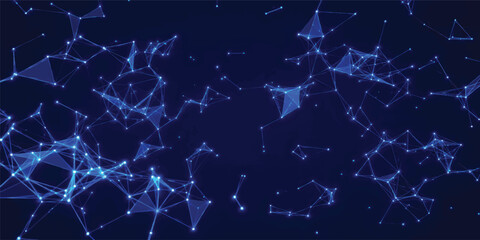 Abstract Blue Polygon Mesh Network with Glowing Data Connections, Artificial Intelligence, Big Data, Digital Technology Background ©  TechFlow Studio