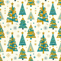 Fototapeta premium Christmas tree background pattern with stylized trees wrapping paper christmas
