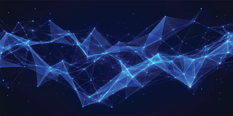 Abstract Blue Digital Network Grid with Glowing Nodes, Big Data, Artificial Intelligence, Blockchain, Futuristic Technology Background ©  TechFlow Studio
