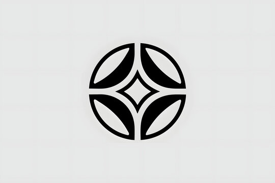 Abstract geometric circular symbol with four petal shapes and central star icon.