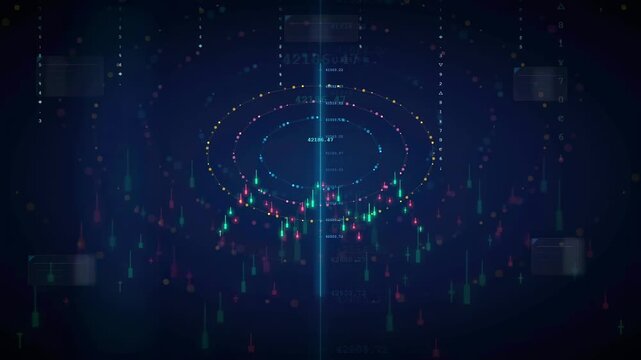 Abstract Digital Financial Stock Market Chart with Candlestick Patterns and Glowing Data Visualization Elements