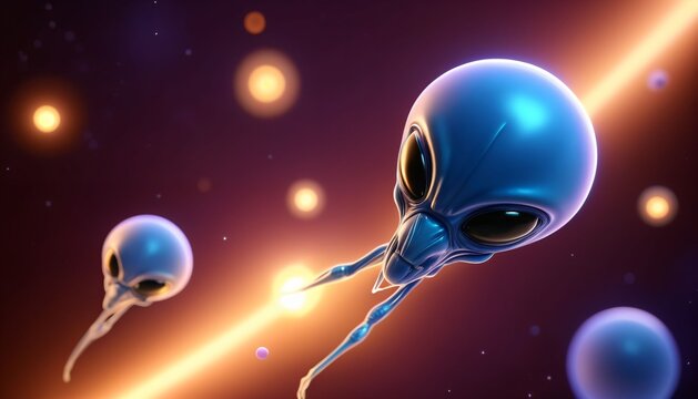 Friendly alien heads floating through space