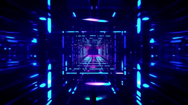 Neon Cyber Tunnel Background &ndash; Fast Strobe VJ Loop with Beat-Synced Flashes 4K