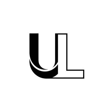 Minimalist black and white letter UL monogram logo design.