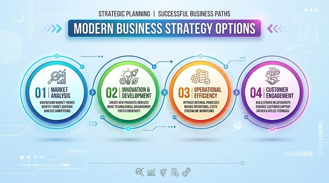 Vector illustration, infographic template with four circular options for business presentation. Modern 