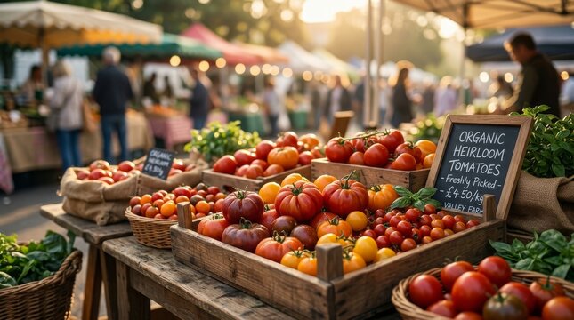 Morning Farmers Market with Vibrant Tomato Display