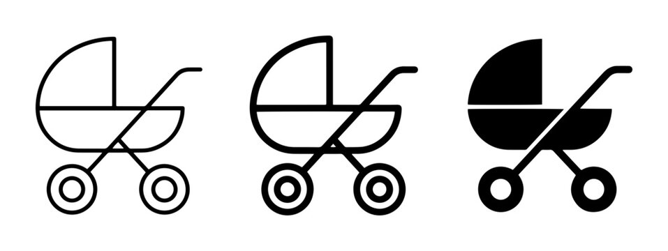 Baby Stroller Icons, Vintage Pram Vector Graphics, Modern Carriage Symbols