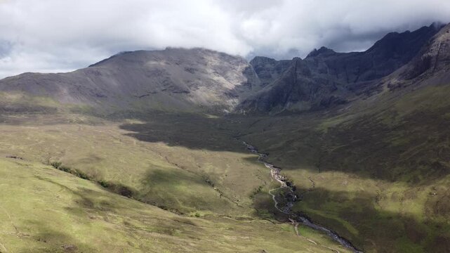 Aerial view of peaks in the Black Cullin Isle of Skye