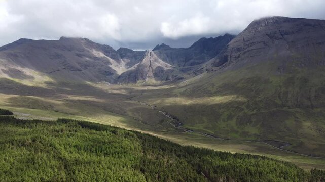 Aerial view of peaks in the Black Cullin Isle of Skye