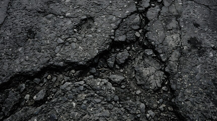 Fototapeta premium Dark cracked asphalt ground surface texture with pavement background concrete