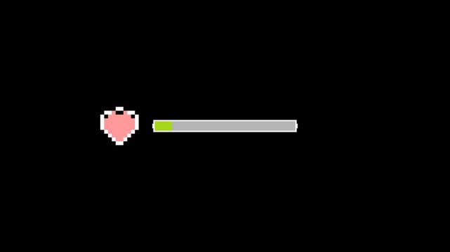 Pixelated Heart and Health Bar on Black Background for Gaming UI.