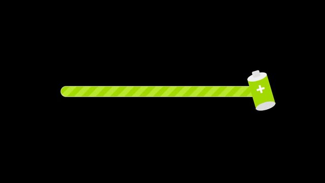 Battery Charging Animation with Green Energy Can on Black Background.