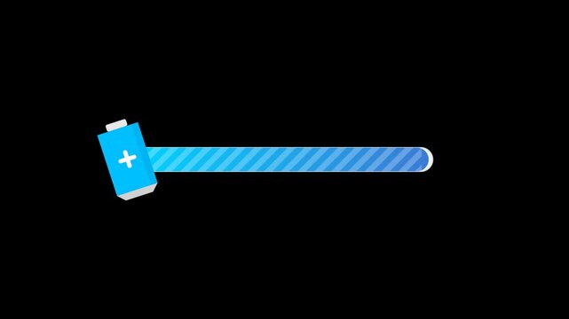 Battery Charging Progress Bar Animation on Black Background.