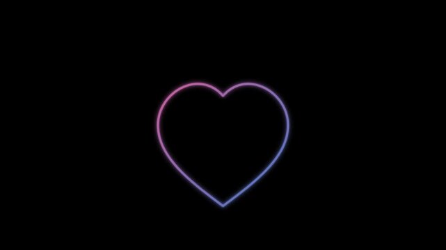 Neon Heart Outline Animation on Black Background, Perfect for Valentines Day and Romantic Themes.