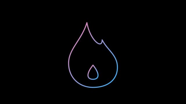 Abstract Neon Fire Flame Outline Animation on Black Background.