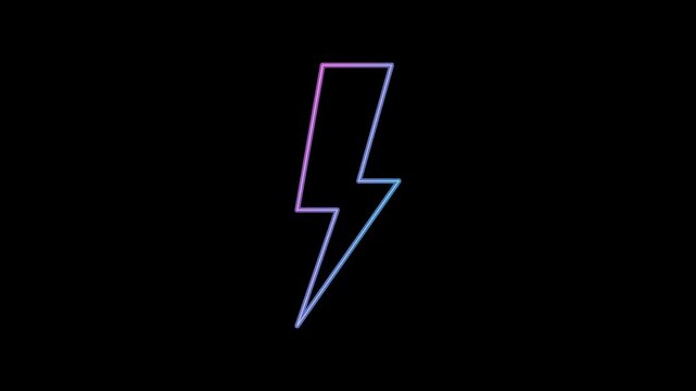 Neon Glowing Lightning Bolt Icon on Black Background Abstract Energy Symbol.