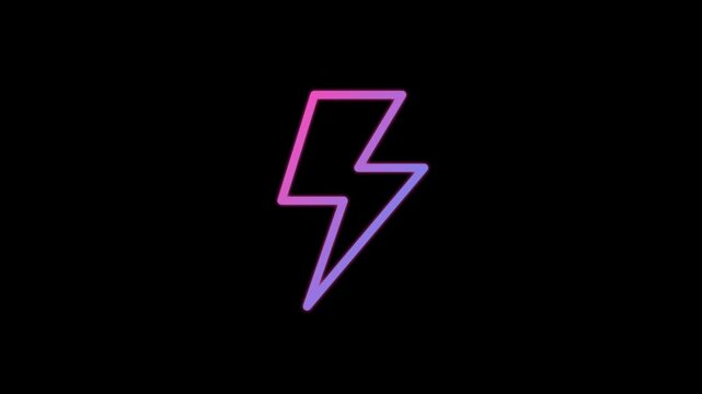 Neon Lightning Bolt Outline on Black Background with Gradient Colors.