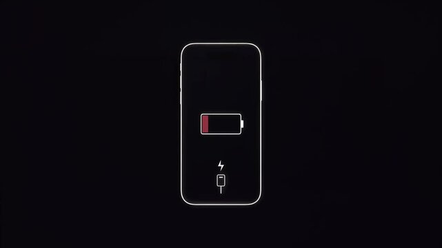 Smartphone showing low battery icon on black background