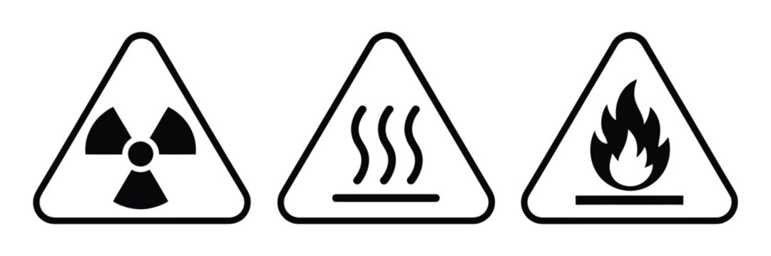 Radiation hot surface flammable warning sign set for industrial safety