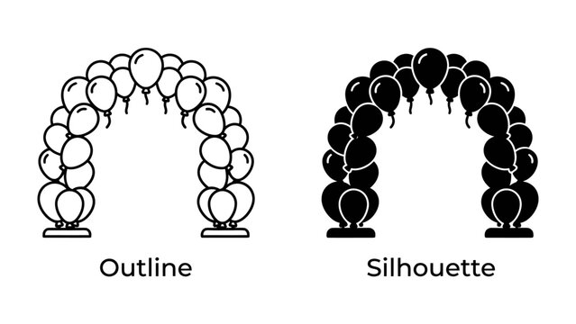 Balloon Arch Outline and Silhouette: A graphic illustration showing two balloon arches, one as an outline and the other as a silhouette, perfect for event decoration or graphic design projects.