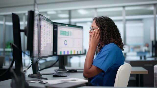 Healthcare Scheduler Looks Tired And Stressed