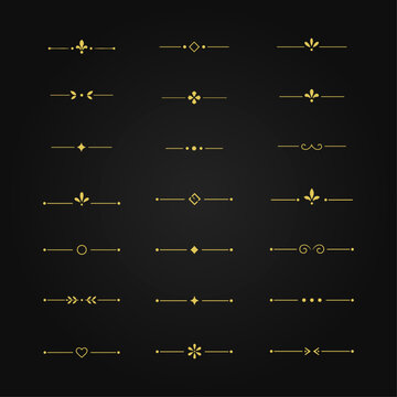 Golden mini calligraphic paragraph dividers vector collection for luxury typography layout
