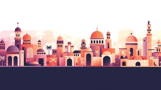 Stylized Middle Eastern cityscape with traditional architecture illustration