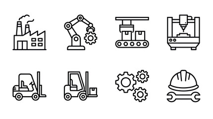 Fototapeta premium Industrial manufacturing and logistics automation line icons.