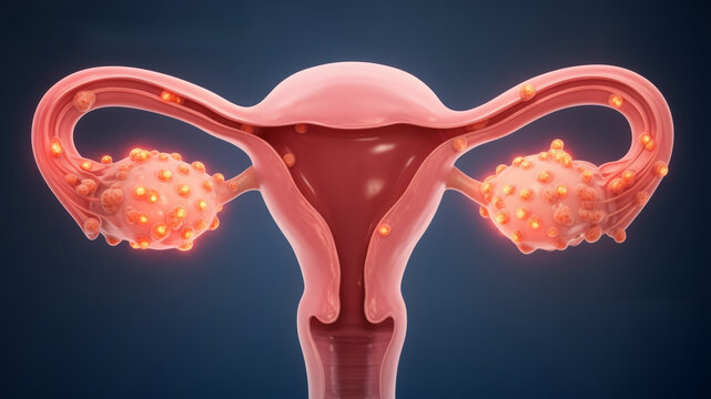 Endometriosis concept ,Endometriosis affecting female reproductive system with inflamed ovaries and fallopian tubes causing