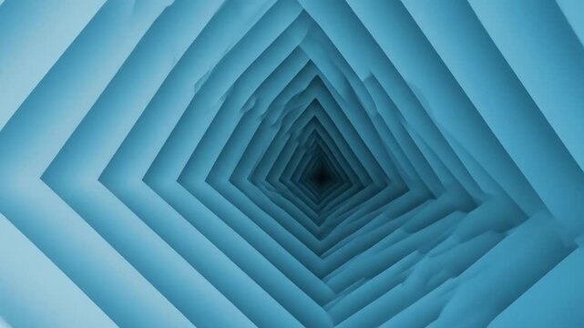 Abstract blue tunnel with geometric square layers creating depth motion