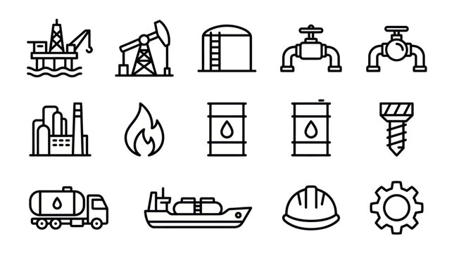 Industrial oil and gas production outline icons