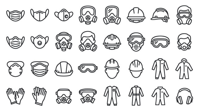 Industrial safety and personal protective equipment ppe icons