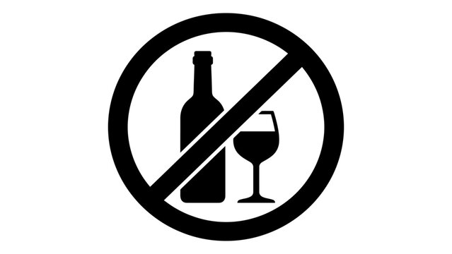 No alcohol sign featuring a bottle and glass indicates a restricted zone for beverages in public or private spaces.