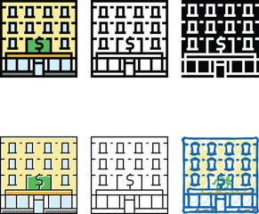 Obraz premium tax bank building color icon variations vector. tax bank building sign. isolated symbol