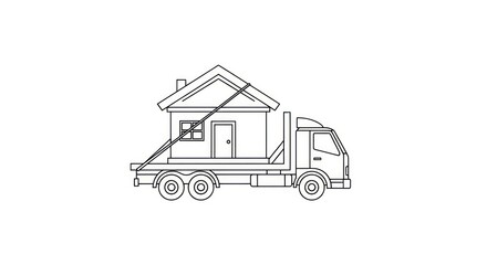 Fototapeta premium house moving on a truck flatbed.