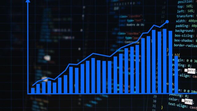 Graph of profit, success and positive business performance from cyber background racing. Business study growth concept with racing progress bar chart and upbar in motion graphic.