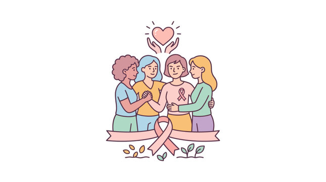 A group of diverse women stand together in a supportive circle